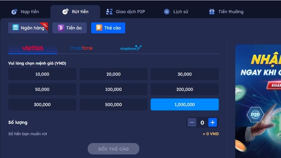 Rút tiền DA88 bằng thẻ cào